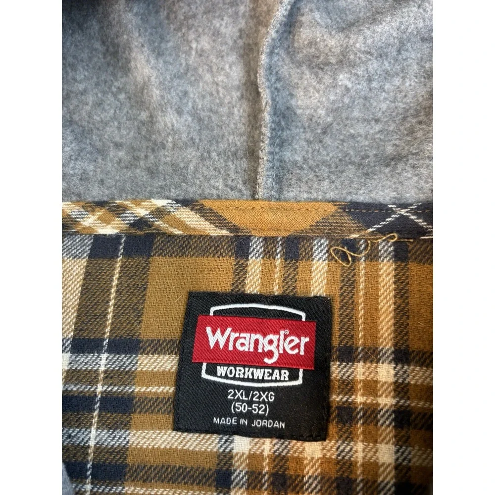 Wrangler Workwear Mens 2XL Shirt Jacket Briwn Unlined Canvas With Hood NWOT